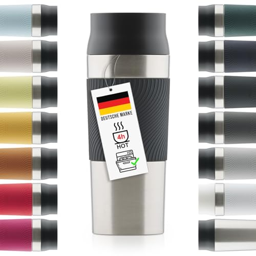 Blumtal Thermobecher 350 ml - Kaffeebecher to go aus Edelstahl - auslaufsicherer Isolierbecher kalt/heiß - 360° Trinköffnung - Thermosbecher mit Quick-Press-Verschluss - Thermo Kaffeebecher - Schwarz