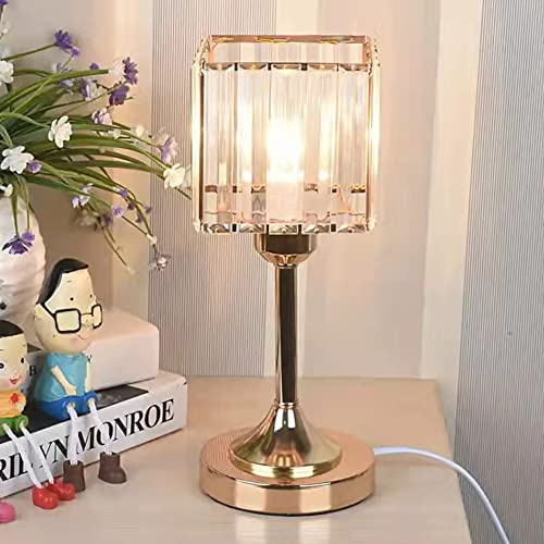 Mengjay Moderne Kristall Tischlampe,Nachtlicht Leselampe für Schlafzimmer Wohnzimmer,Kristall Nachttischlampe Schreibtischlampe,E27 Tischleuchte,für Schlafzimmer Studio Lesen (Quadrat)