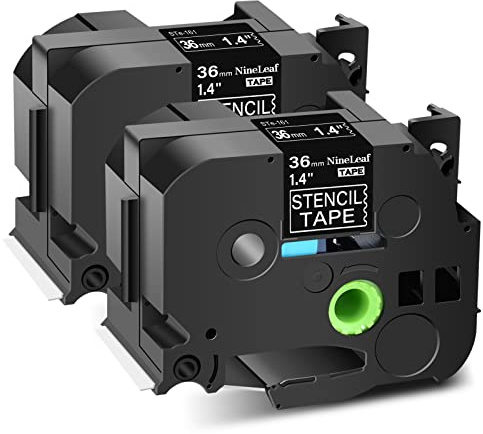 NineLeaf 2 x Kompatibel für Brother P-touch STE161 STE-161 ST-161 Schablone 36mm 1.5'' Schwarz auf Transparent Mobile Lösungen Etikettenband für Ptouch PT-530 550 3600 9500pc Beschriftungsgerät