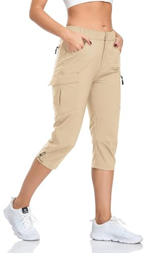 GymBrave Pantaloni Trekking Donna Cargo Capri 3/4 Estivi Leggeri Asciugatura Rapida con Tasche Zip Campeggio All'Aperto
