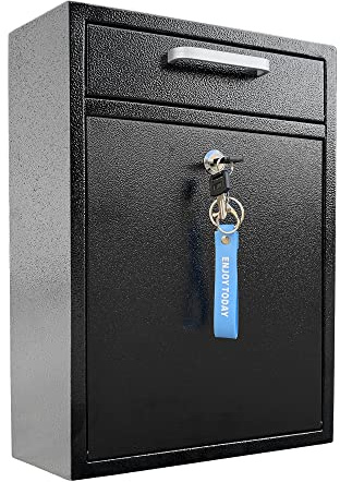 VORVIL Cassetta postale nera da parete, cassetta postale da esterno in acciaio zincato con chiavi, cassetta postale grande per casa, ufficio e scuola