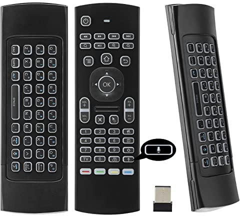 MX3 Air Mouse Mini Tastiera Telecomando Wireless, Mouse Fly Multifunzione 2.4G con Apprendimento Infrarossi per Android Smart TV Box (MX3 con voce e retroilluminazione)