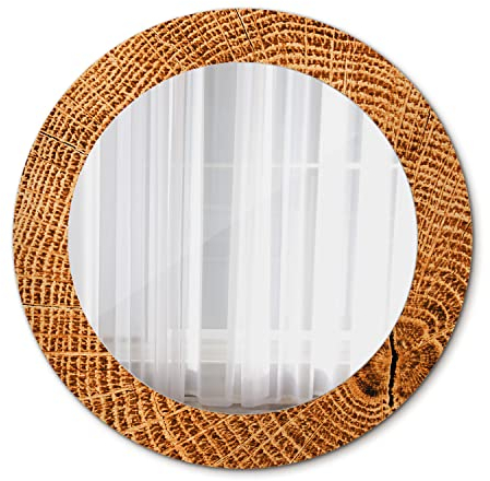Tulup Wandspiegel Rund Ø 60 cm Bedruckter Spiegel Designer-Spiegel Runder Spiegel Wand - Eiche Holz