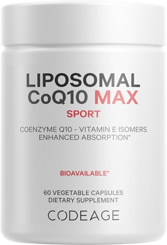 Codeage Liposomal CoQ10 Max Supplement - 250 mg Coenzyme Q10 with Vitamin E Isomers Tocopherols - 2-Month Supply - 1 Capsule Per Serving - Liposomal Delivery - Non-GMO, Gluten-Free - 60 Capsules