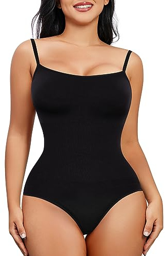 Nebility Shapewear Bodysuits for Women Tummy Control Square Neck Seamless Full Body Shaper Top for Daily Wear Smooths Waist Black Bodysuit