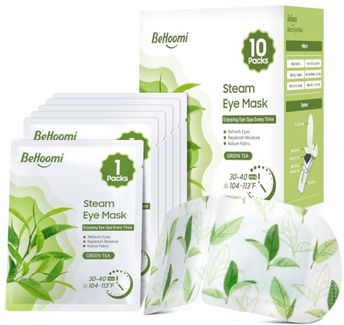 BeHoomi Steam Eye Mask, 10Packs Heated Eye Mask, Self Heating Disposable SPA Warm Compress for Eyes Sleep Mask, Travel Essentials & Relaxation Gifts for Women, Mothers Day Gifts (Green Tea Scent)
