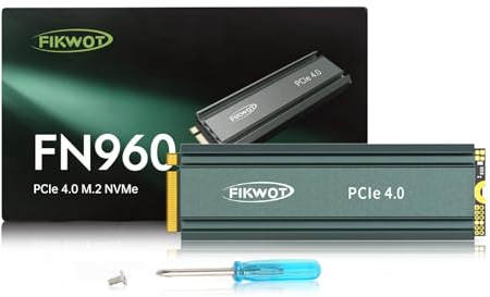 Fikwot FN960 512GB M.2 2280 PCIe Gen4 x4 NVMe 1.4 Unità interna a stato solido con dissipatore di calore - Velocità fino a 4800MB/s, Cache SLC dinamica, SSD Interno vari dispositivi