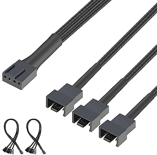 J&D 4 Pin PWM Splitter Kabel, PWM Lüfter Controller Splitter Kompatibel mit 3-Pin/4-Pin PC Gehäuselüftern Motherboards Fan Splitte, 2er Pack, 30 cm