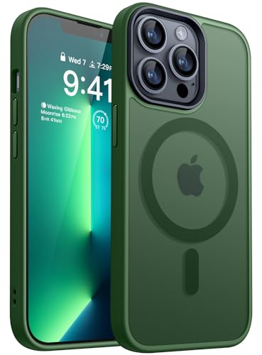 CANSHN Magnetisch für iPhone 13 Pro Hülle für MagSafe [TOP Magnetische Adsorption] [Militärschutz] Schutzhülle Samtige Touch Matt Anti-Kratzen Handyhülle iPhone 13 Pro Case, Dunkelgrün