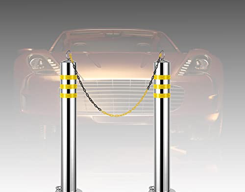 2-teiliger Parkpoller mit 16,4-Fuß-Kette für Parkplätze, abgesperrte Bereiche, Baustellen, Edelstahlpoller mit Kette, Garagenstopps für Fahrzeuge (76 x 800 mm)