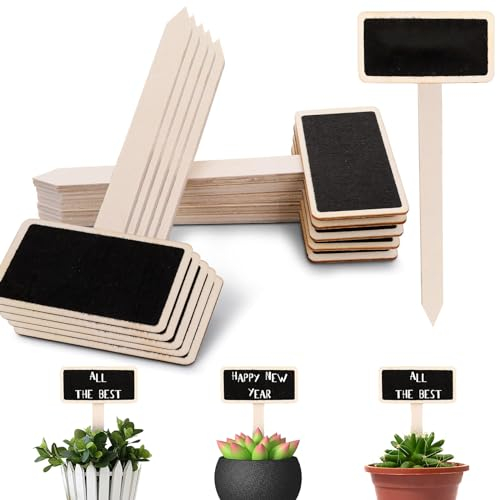 UNINGYI 30 etiquetas de plantas de madera negra, marcadores de tabla negra de jardín tipo T, estacas de jardín de madera para semillas vegetales, árboles, hierbas, flores, jardín, rectangular