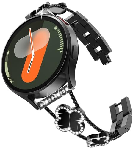 KADES Kompatibel für Samsung Galaxy Watch Armband,20mm Damen Edelstahl Glitzer Gliederarmband Ersatzarmband für Galaxy Watch 7/6/5/4/FE/Active 2 40mm 44mm,Schwarz/Schwarz
