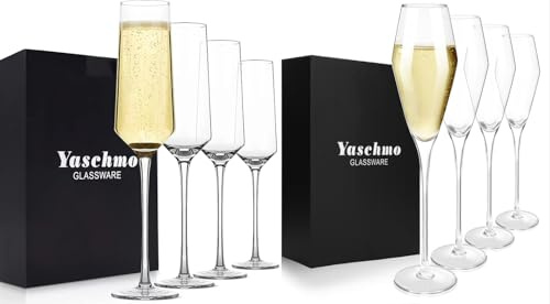 Yaschmo 8oz Champagne Flutes Set of 4,8oz Tulip Champagne Glasses Set of 4,Ideal Gift for Wedding, Anniversary,Christmas Day