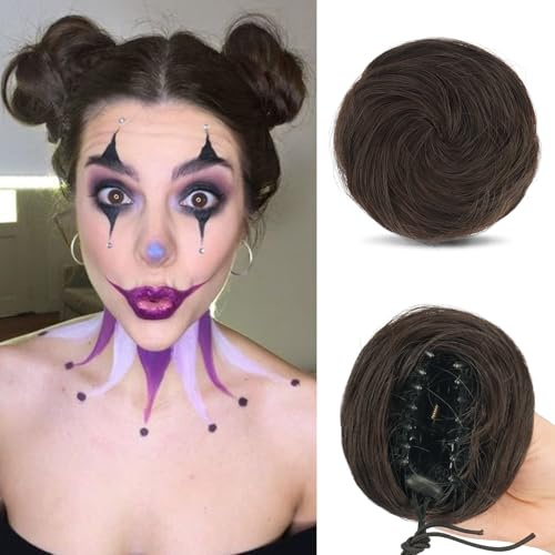 Sofeiyan 2PCS Mini Moños Postizos de Pelo con Garra Pinza Desordenado Extensión de Moño Sintético Extensiones de Cabello Ondulado Pinza Postizos para Mujeres, Marrón Medio