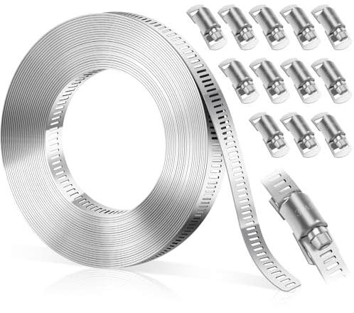 Bolatus 5M Schlauchschellen 304 Edelstahl, DIY Schellen Schlauchklemme Endlos Einstellbare Edelstahl Schlauch Clips mit 12 Stück Befestigungens Schraube Klemme für Wasser Rohr, Haus Gasrohr, Kühler