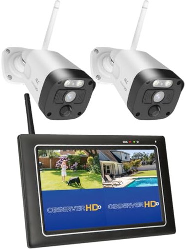 SecuFirst Kit Telecamere Videosorveglianza Esterno, con Monitor Touch Screen da 7 +2X Telecamere senza fili da esterno,2K Baby Monitor, funziona senza Wi-Fi, 64 GB di memoria.
