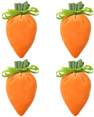 Zaloife Ostertasche Möhren, 4 Pack Samt Säckchen Karotten, Osternester zum Befüllen, Osterbeutel Stoff, Osterkörbchen zum Befüllen Ostern Taschen für Kinder Süßigkeiten Geschenken Partyzubehör