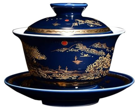 YTDJJWLS Tasse à thé Gaiwan en céramique faite à la main 150 ml avec soupière chinoise bleue et blanche
