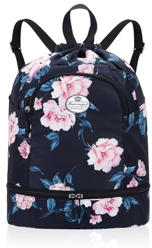 HUA ANGEL Leichter Rucksack Mit Kordelzug Sportrucksack Damen Mit Schuhfach Und Nassfach Wasserdichter Beutel Mit Kordelzug Für Reise Schwimm Training Beach Yoga Basketball FußBall