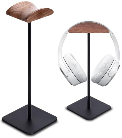 Vegena Support Casque,Support des Écouteurs en Noyer Et Aluminium,Support pour Casque en Bois,Porte De Casque De Jeu avec Base pour Casque Supra-Auriculaire(Noir)