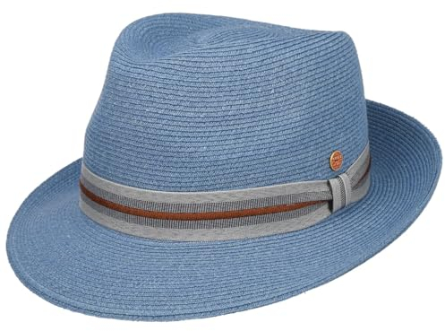 Mayser New Classic Maleo Trilby Strohhut Strohtrilby Sommerhut Sonnenhut Gartenhut Strandhut Damen/Herren - Made in The EU Frühling-Sommer Sommer - S (54-55 cm) blau