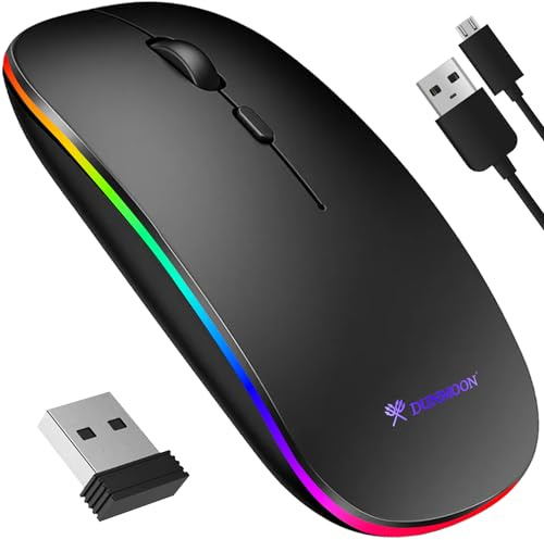 DUNMOON Souris de jeu avec capteur optique silencieuse sans fil rechargeable USB pour PC et ordinateur portable LED RVB 21843