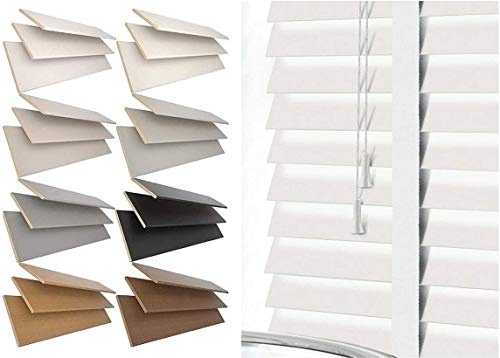Venetian Faux Wood Blind wooden Venetian Blinds With TAPE 50mm Slats TRIMMABLE Fauxwood (WHITE, 135cm Width x 150cm Drop)
