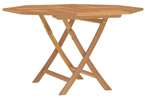 Canditree Outdoor Folding Dining Table Solid Teak Wood with Parasol Hole | Octagonal Garden Table Patio Table 120 x 120 x 75 cm