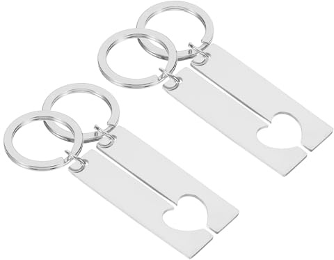PATIKIL 2 Paare Metall-Stanzrohlinge, Metall-Schlüsselanhänger-Rohlinge Rechteckige Stanzetiketten-Rohlinge aus Edelstahl DIY Herz Namensschild für Lasergravur Liebhaber, Silberton
