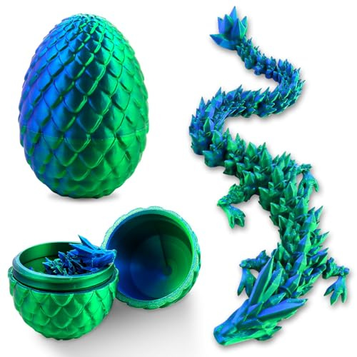 3D-gedruckter Drache Im Ei, Kristalldrache mit Drachenei, 3D-gedrucktes Drachenei, Drachen-Gelenkspiegel, geeignet für Auto, Heimdekoration (Blau-Grün)