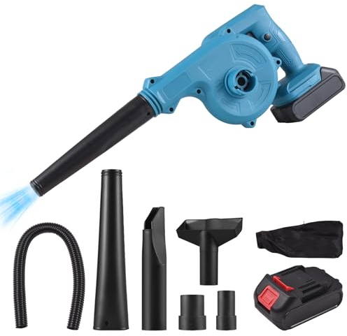 dsfen Souffleur à Feuilles sans Fil avec Batterie 2 en 1, 21 V, souffleur et aspirateur électrique sans Fil, 63 km/h, Petit souffleur portatif alimenté par Batterie pour l'entretien de la pelouse, la