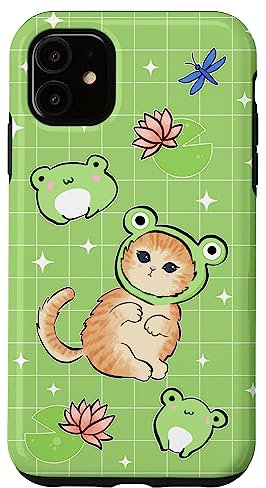 Kawaii Frog & Cat - Froschhut Retro 90er Jahre Cottagecore Hülle für iPhone 11