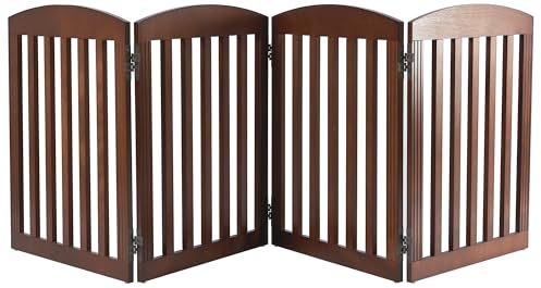 SPIRICH 96 Extra Wide 28 Tall Dog Gate Indoor, Dog Gates for Doorways, Stairs, The House, Wooden Freestanding Foldable Pet Gate, Step Over Puppy Gate, 4 Panels, Brown