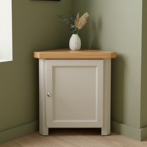 GROFurniture Painted Corner Cabinet, Grey Small Storage Cuboard Triangle Unit Oak Top Cabinet for Livingroom, Bathroom & Hallway, Fully Assembled, Solid Built Small Corner Unit (Grey)
