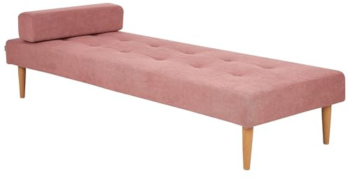Beliani Chaiselongue Curio Stoffbezug rosa gesteppt mit Kissen Metallgestell Niort