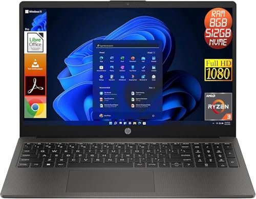 HP 255 G10 Notebook, CPU AMD Ryzen 3 7320U 4.1 GHz Max, Display 15.6 Full HD, 8GB RAM, 512GB NVMe SSD, Windows 11 Pro, Portatile Pronto All'Uso