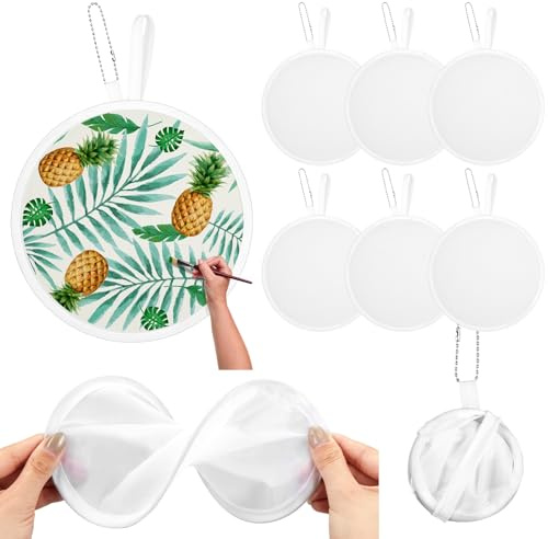 Namalu 6 Pezzi Ventaglio Pieghevole Bianco a Mano Tondo Portatile per Festival e Decorazioni di Casa Matrimonio