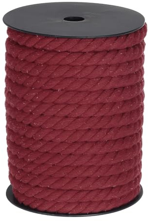 QUARKZMAN Baumwollseil 3 Strang Gedrehtes Geflochtenes Seil, Weinrot 23m/25 Yard 10mm Durchmesser für Wandbehang, Pflanzenaufhänger, Stricken, Makramee-Knoten