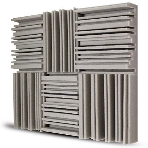Recording Studio Foam Absorber, 6/12 Studio Acoustic Foam Panels Soundproof Sponge Diffusers Drum Room Absorption Treatment Wall Sound Foam Pad With Tapes(Grey,12Pcs with Tapes)