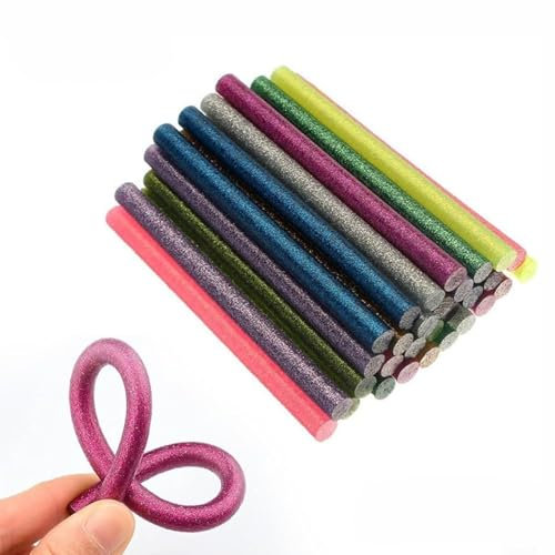WAZUBC 50 Stück Glitzer Heißklebestifte, Bunte Glitzer Heißklebestifte für Reparaturen 100 x 7 mm Selbstklebende Klebestifte für Bastelarbeiten