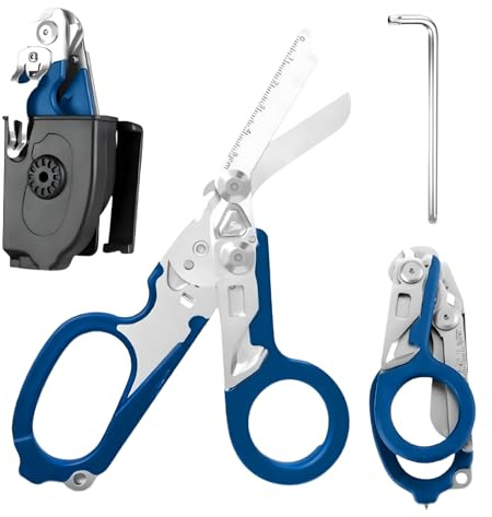 Ziyero Trauma Schere Multitool Rettungsschere mit 6 Praktischen Funktionen Faltbare Scherenzange aus Edelstahl-Ideal für Professionellen Einsatz Im Rettungsdienst Oder Alltägliche Aufgaben - Blau