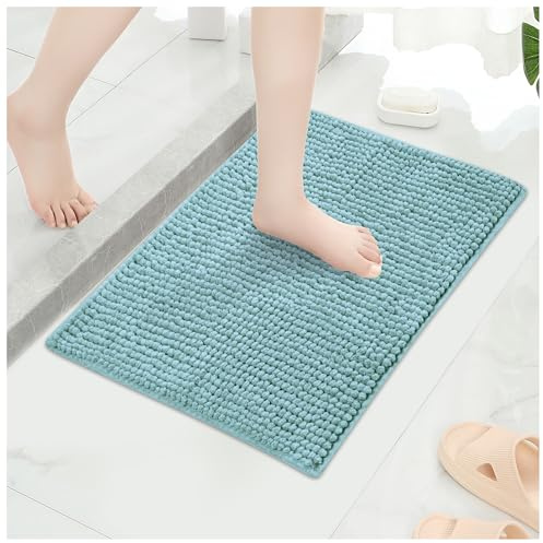 Qirc Tappeto da bagno antiscivolo, assorbente, grande, morbido e lussuoso, tappetino da doccia spesso lavabile, per cucina, ingresso, camera da letto, interni ed esterni (blu, 40 x 60 cm)