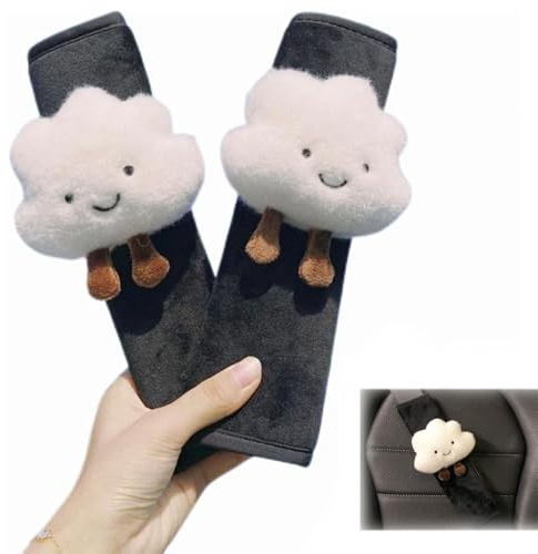 2 Pcs Car Seat Belt Cover Pads with Cute Cloud, Short Plush Cartoon Design,Cushion Cartoon Car Seatbelt Shoulder Pad Protector for Girls, Car Seatbelt Shoulder Pad Protector Auto Neck Support (White)