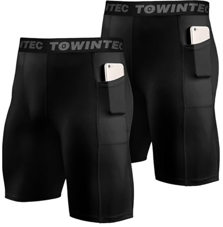 Towintec Herren Kompressionsshorts Läuft Kurz Schnelltrocknendes Baselayer | Compression,Atmungsaktive Basketball Basisschicht,Sporthose Tights,Laufshorts,Taschen Running Shorts,Funktionsunterwäsche