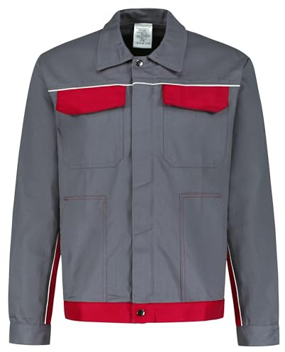 BWOLF ARES 100% Baumwolle Arbeitsjacke Männer Arbeitsjacke Herren Arbeitsjacke Bundjacke (Grau/Rot1, XL)