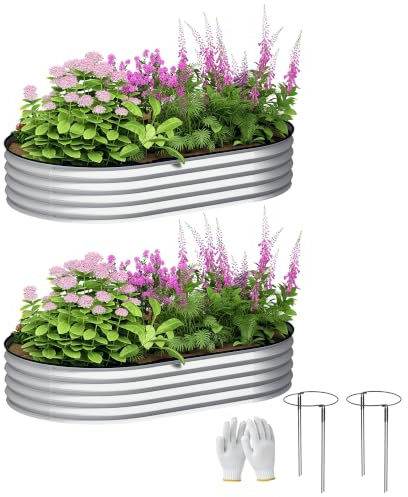 Outsunny Lot de 2 Jardinières Surélevées Galvanisées en Acier 152x91x30cm | Lit de Jardin, Bordure en Caoutchouc, Fond Ouvert, pour Légumes, Fruits, Fleurs, Jardinieres Exterieur, Argent