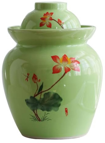 BDMRY Ceramic Pickle Jar With Water Seal Large,Chinese Ceramic Pickle Jar With Lids,Fermentation Jar, Fermentation Jars Ceramic Pots, Sealed Fermentation Jars With Lids, S green-7Kg