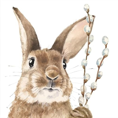 20 Servietten Ostern Hase an Weidenkätzchen weiß als Tischdeko. Papierservietten mit Motiv. Auch für Decoupage und Serviettentechnik 33x33cm