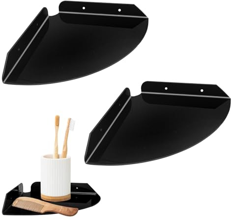jinminamz Eckregal Wandhalterung，Wandmontiertes Schwebendes Eckregal 2 Stück Wandregal-Organizer Acryl Ecke Schwimmende Regale Für Bad, Küche, Schlafzimmer, Wohnzimmer, Esszimmer, Büro (Schwarz)