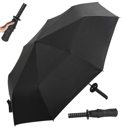 CNAFGBGG Samurai Regenschirm Triple Fold Automatic Katana Regenschirm Windproof stark mit rutschfestem Griff tragbares stilvolles Schwert für Erwachsene Geschenk-Cosplay-Accessoires.